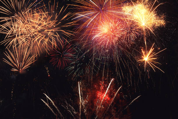 istock Amazing fireworks at night. Celebration, creative. Free copy space for design and text. Happy New Year and Merry Christmas 2189535047