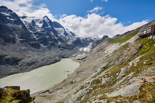 Gletscher glacier and lake viewpoint. Grossglockner alpine road. Hohe tauern