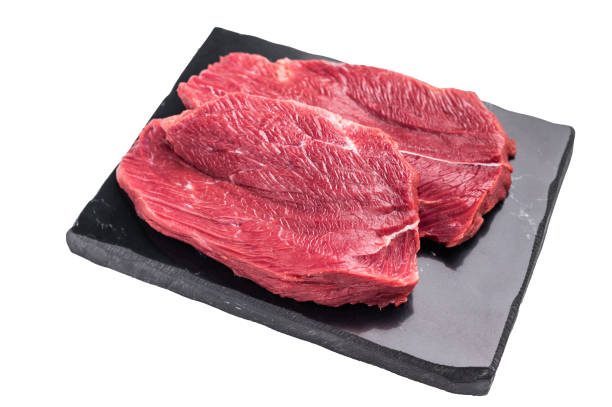 istock Raw Roe Deer steak, fresh Wild Venison Game Meat Isolated on white background. top view 2189544721