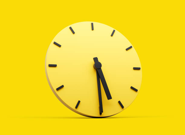 istock 3d Simple Yellow Round Wall Clock 5:30 Five Thirty Half Past 5 On Yellow Background 3d illustration 2189547133
