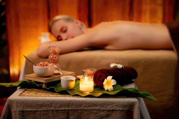 istock Aromatherapy massage ambiance or spa salon composition setup. Quiescent 2189547458