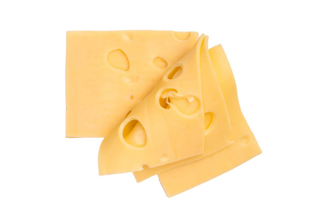 istock Maasdam cheese slices isolated on white background. top view 2189548973