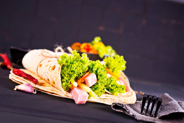Tasty fast or homemade food concept - delicious shawarma