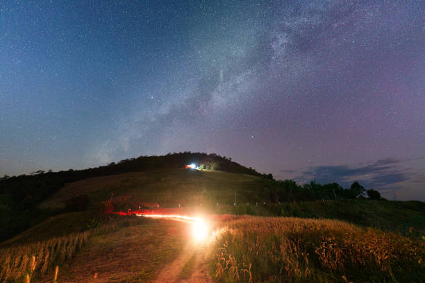 View towards a large midsummer fire. People in Latvia celebrate midsummer in 24th of June.
