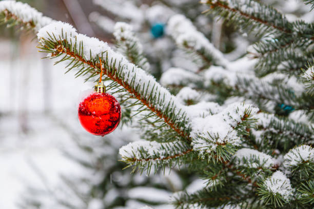 istock A Christmas tree decorated with festive decorations and sprinkled with soft snow 2189554932