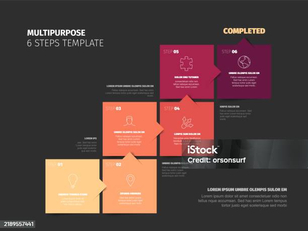 Sample Simple Steps Six Steps Simple Procedure Dark Layout Template Infographic Stock ...