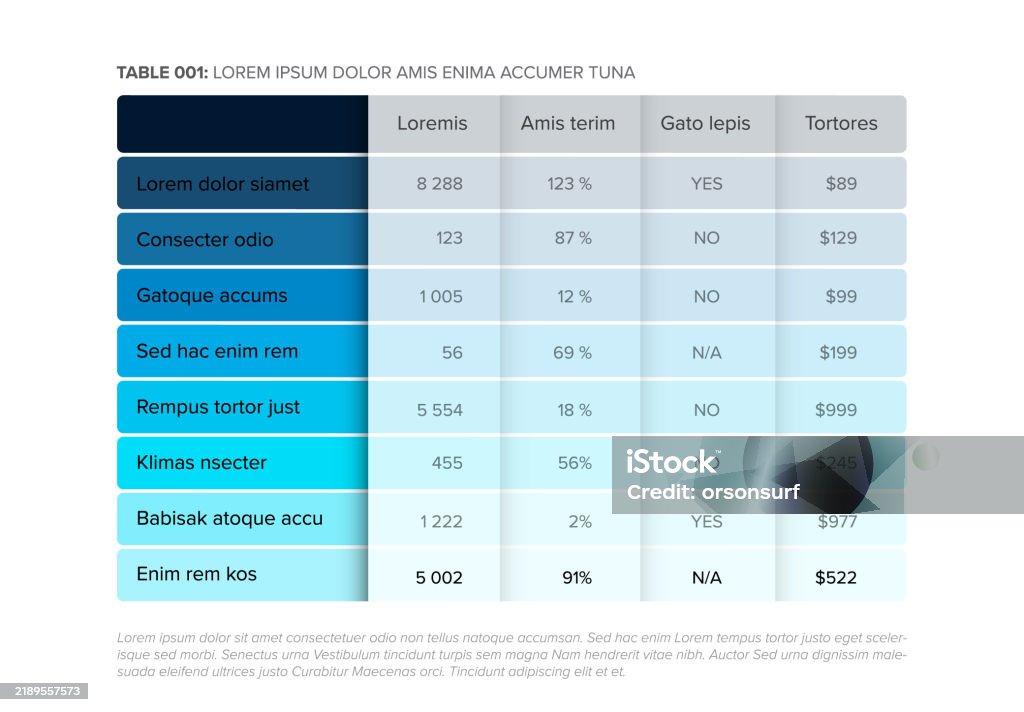 Simple Stylized Blue Data Table With Shaded Rows Layout Template Stock ...
