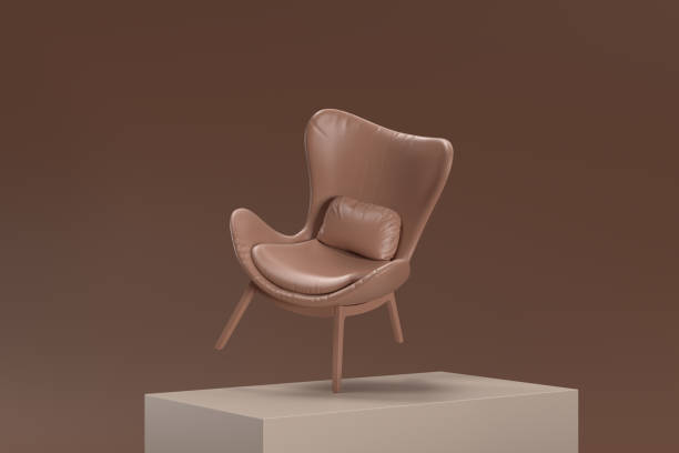 istock A brown leather chair is sitting on a pedestal 2189557917