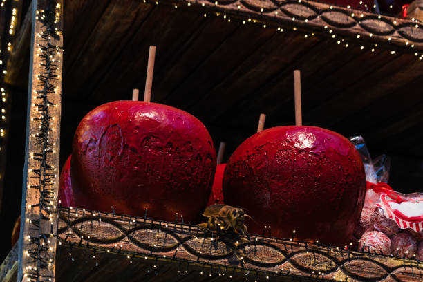 Huge Christmas apples in caramel. New Year decorations. High quality photo