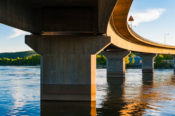 istock View of a modern bridge spanning a river with reflective water during sunset in a serene landscape 2189564082