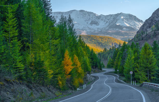 The Chuisky tract in the Altai Mountains, Russia, against the background of the North Chuisky ridge. This is the most beautiful road in Russia The Chuisky tract in the Altai Mountains, Russia, against the background of the North Chuisky ridge. This is the most beautiful road in Russia. western siberia stock pictures, royalty-free photos & images