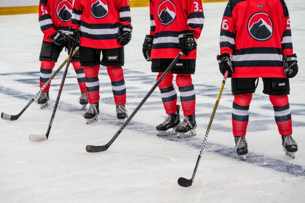 istock Hockey Players Aligning for Game Kickoff 2189572601