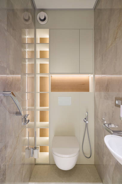 istock Experience Modern Bathroom Design characterized by Sleek Fixtures and Inviting Ambient Lighting 2189573337