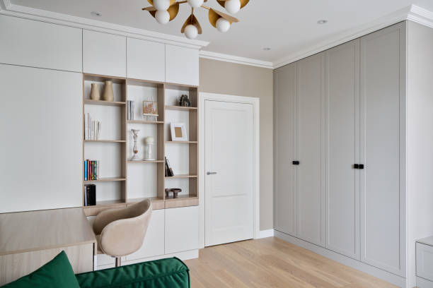 A Beautifully Designed Contemporary Living Room Interior Featuring Stylish Storage Solutions
