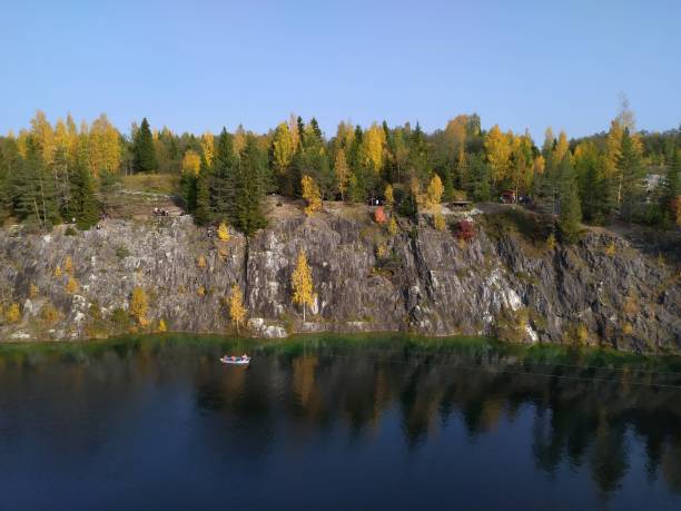 breathtaking autumn landscape of the Ruskeala Marble Canyon in Karelia, Russia.