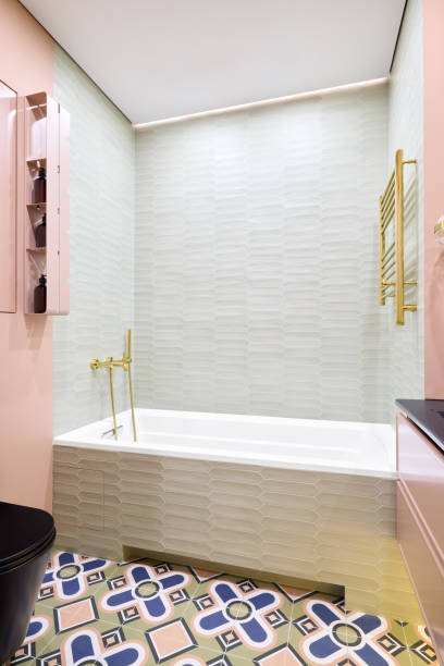 istock An Elegant Bathroom featuring a Modern Design complemented by Vibrant Colorful Tiles 2189579577