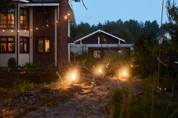 istock A Serene Evening Pathway Adorned with Charming Decorative Lighting for an Inviting Atmosphere 2189581902