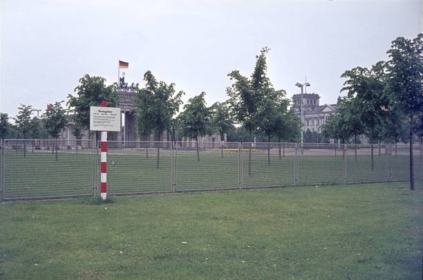 Berlin (East), GDR, Germany, 1974. Border closure at the Brandenburg Gate (Pariser Platz) seen from East Berlin.