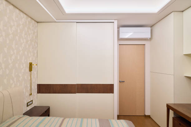 istock Modern Minimalist Bedroom Interior Featuring Air Conditioning for Enhanced Comfort 2189582874