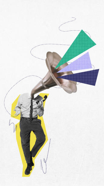 istock Businessman with vintage megaphone replacing his head, symbolizing loud communication and expressing ideas. Contemporary art collage. 2189583648