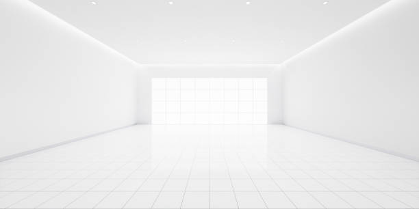 istock 3d rendering of white empty room with tile floor suit for background. 2189584230