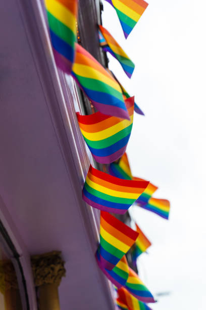 istock Pride flags are representing LGBT community and intersexual diversity. Rainbow LGBT flags flutter on the wind as streets decoration and support of equality. 2189586011