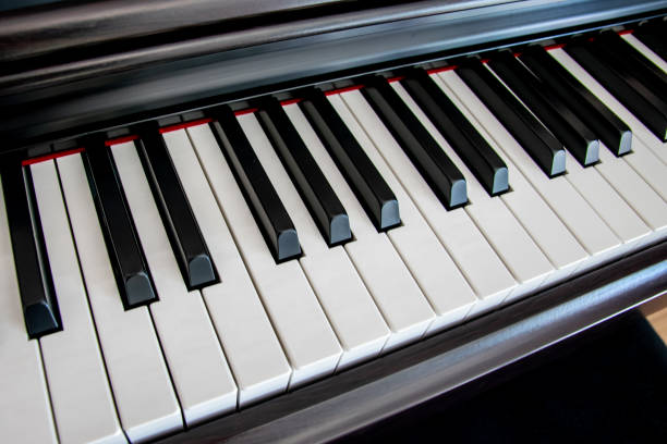 istock Piano with white and black keys inside the studio. 2189586026