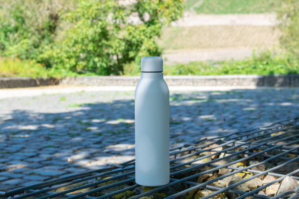 istock Thermo stainless bottle with water for summer hot day on the nature. 2189586049