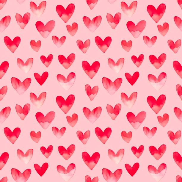 valentines day illustration with watercolor pink hearts seamless repeating pattern tile