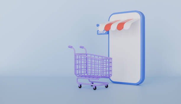 istock Empty shopping cart and mobile phone, shopping online concept 2189595407