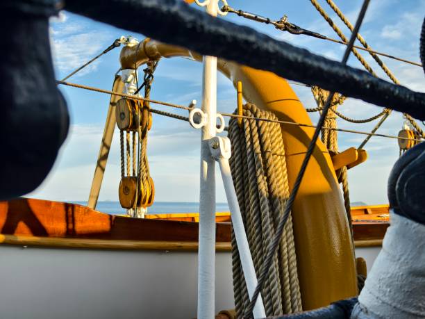 Long ropes stretched across the masts of an old ship