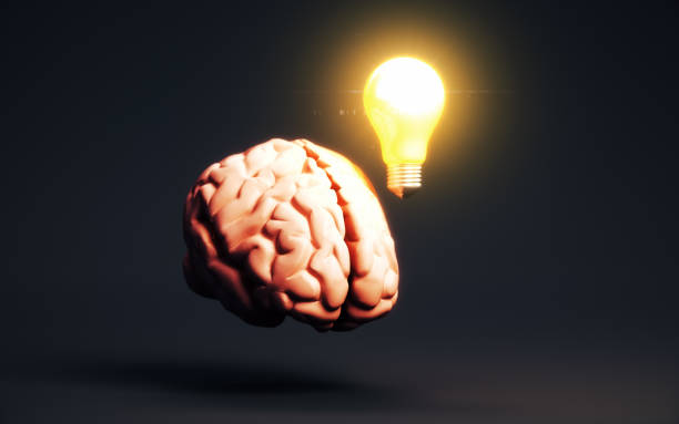 istock Burning Light Bulb Over Human Brain on Black Background, Brainstorming on Creative Idea Concept 2189600457