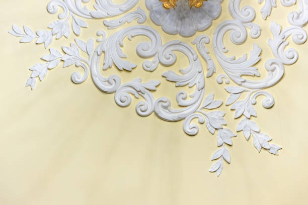istock White gypsum bas-relief decoration design details with floral pattern 2189601001