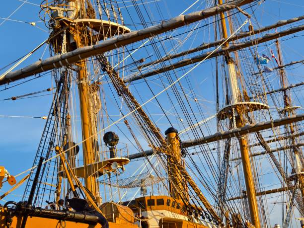 istock Ropes stretched across the masts of an old ship 2189601461