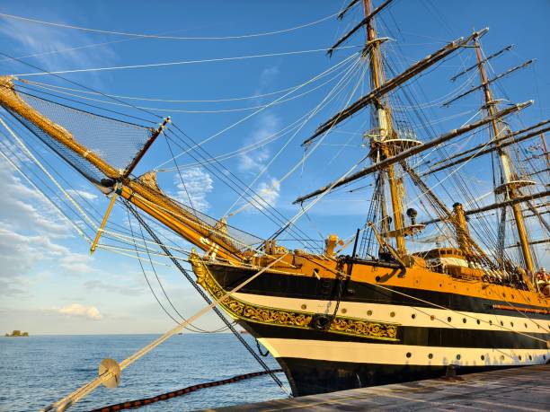 istock A large old ship at pier under a beautiful blue sky 2189602537