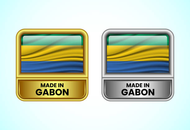 istock Made in Gabon label icon in gold and silver color. Flag icon set for business 2189603395