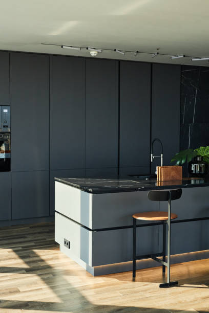 istock Interior of Kitchen in Industrial Design with Functional Black Countertop 2189603914
