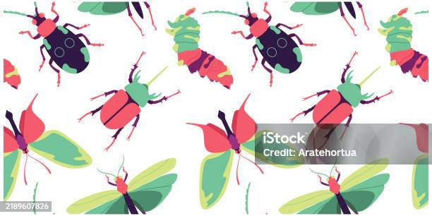 One Panel Insect Cartoon Vector Seamless Pattern Bugs Insects Cartoon Illustration Isolated ...