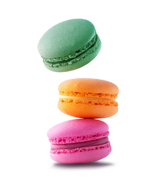 Fresh colored macaroons close up isolated on a white background
