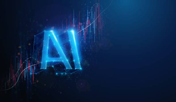 istock Abstract illustration of low poly AI over stock market graph. Blue geometric background depicting artificial intelligence technology industry growth concept by wireframe connection structure 2189614875