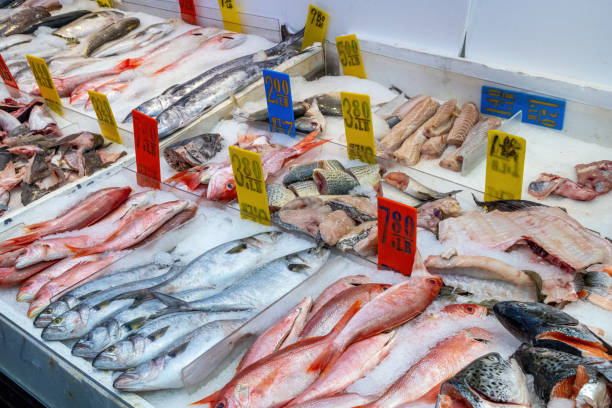 Fresh fish for sale at a market seen in the chinatown of New York
