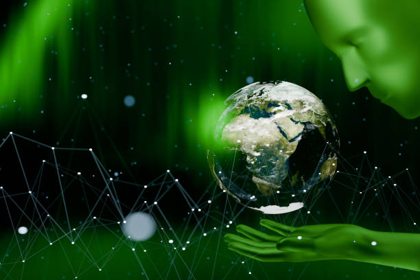 A greenthemed image depicting a figure holding a globe, symbolizing Earth Day and environmental awareness. 3d rendering