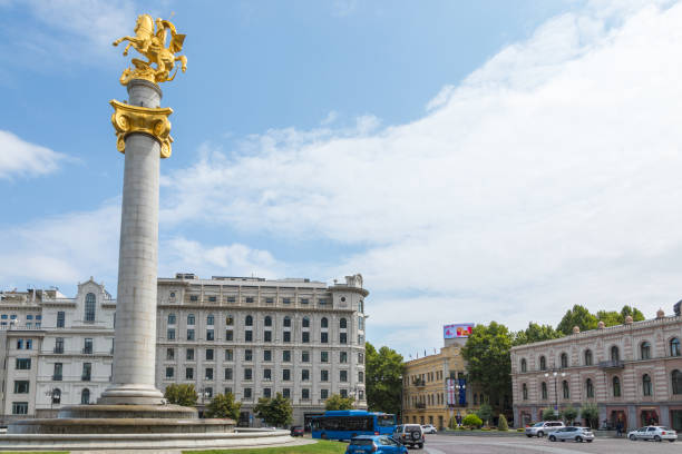 Tbilisi, Georgia - 06 September 2019: Freedom Square or Liberty Square with the Freedom Monument, Saint George Statue.