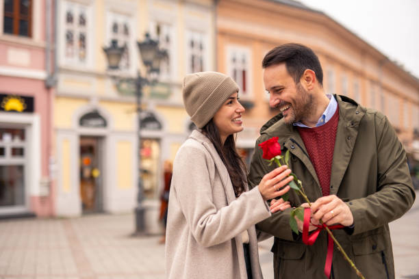 istock Cheerful Caucasian Couple Strolling on Valentine’s Day 2189634358