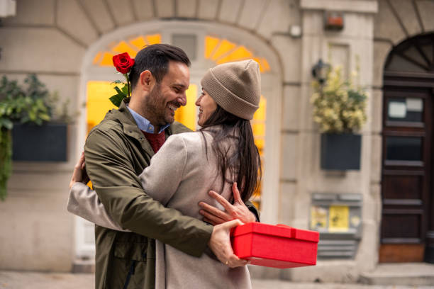 istock Grateful Caucasian Woman Embraces Gift on Valentine's Day 2189634662