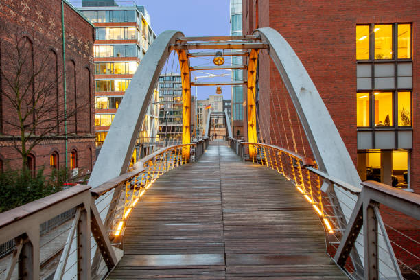 historic Speicherstadt at night in Hamburg
