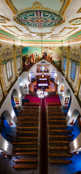 istock Interior View of Church with Ornate Ceiling and Mural 2189648706