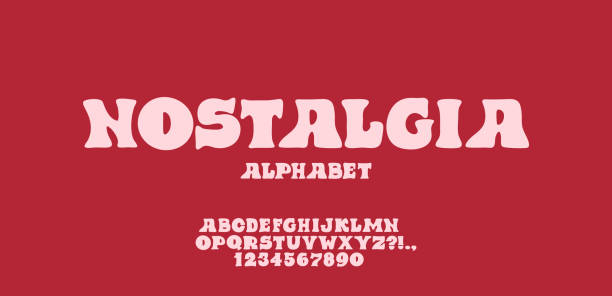 Nostalgic retro font. Rounded letters and numbers. Bold serif alphabet Nostalgic retro font. Rounded letters and numbers. Bold serif alphabet. Wavy groovy letters. 60s and 70s typography cool attitude stock illustrations