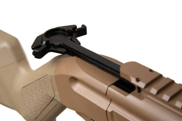 istock Modern tactical rifle with tan polymer stock, precision barrel, and ergonomic design, isolated on white background, ideal for shooting sports, hunting, or military use. 2189661822