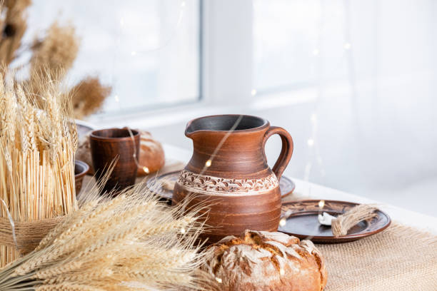 istock Christmas setup with pottery and harvested wheat for winter festivity 2189664082